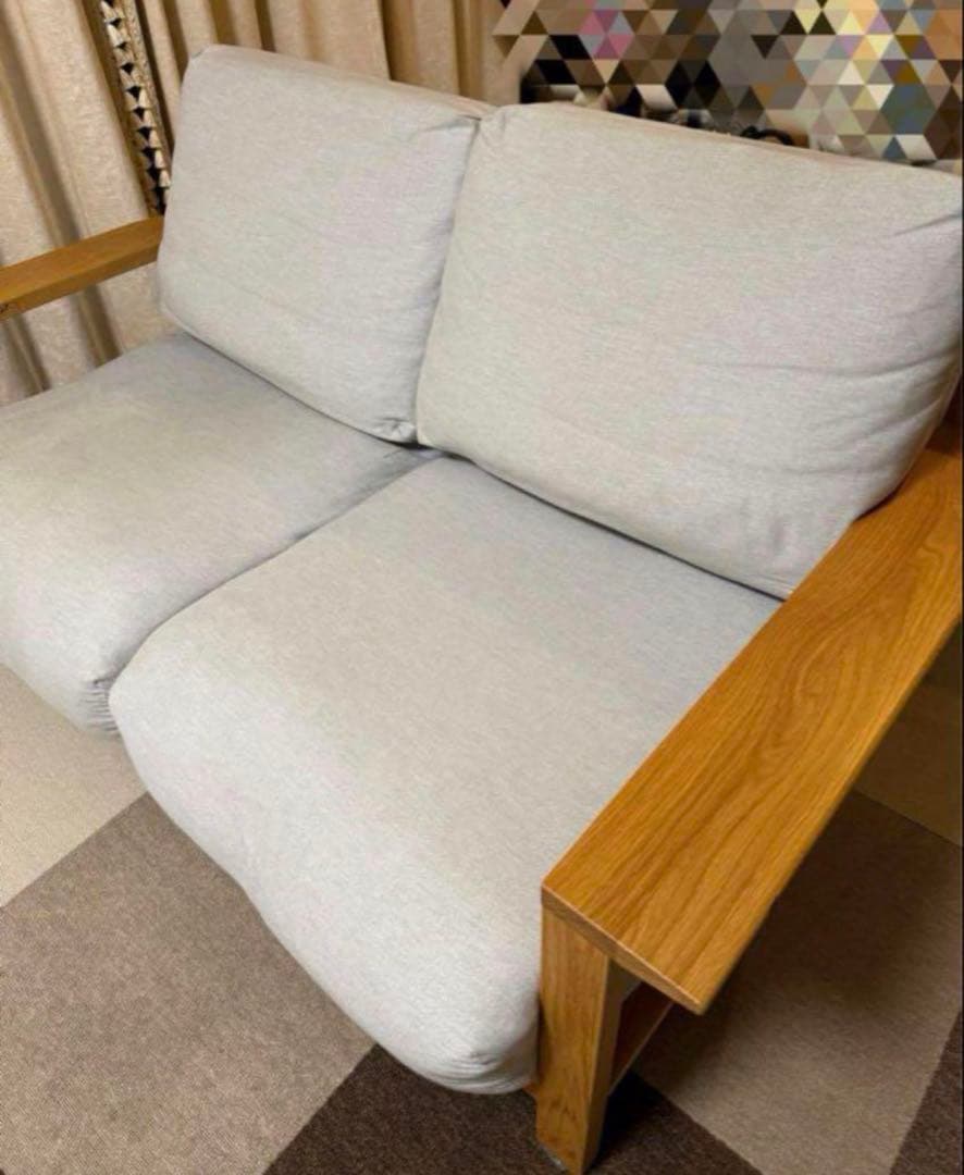 送料込【美品】無印良品 ソファ 木製フレーム フェザーポケットコイル2シーター