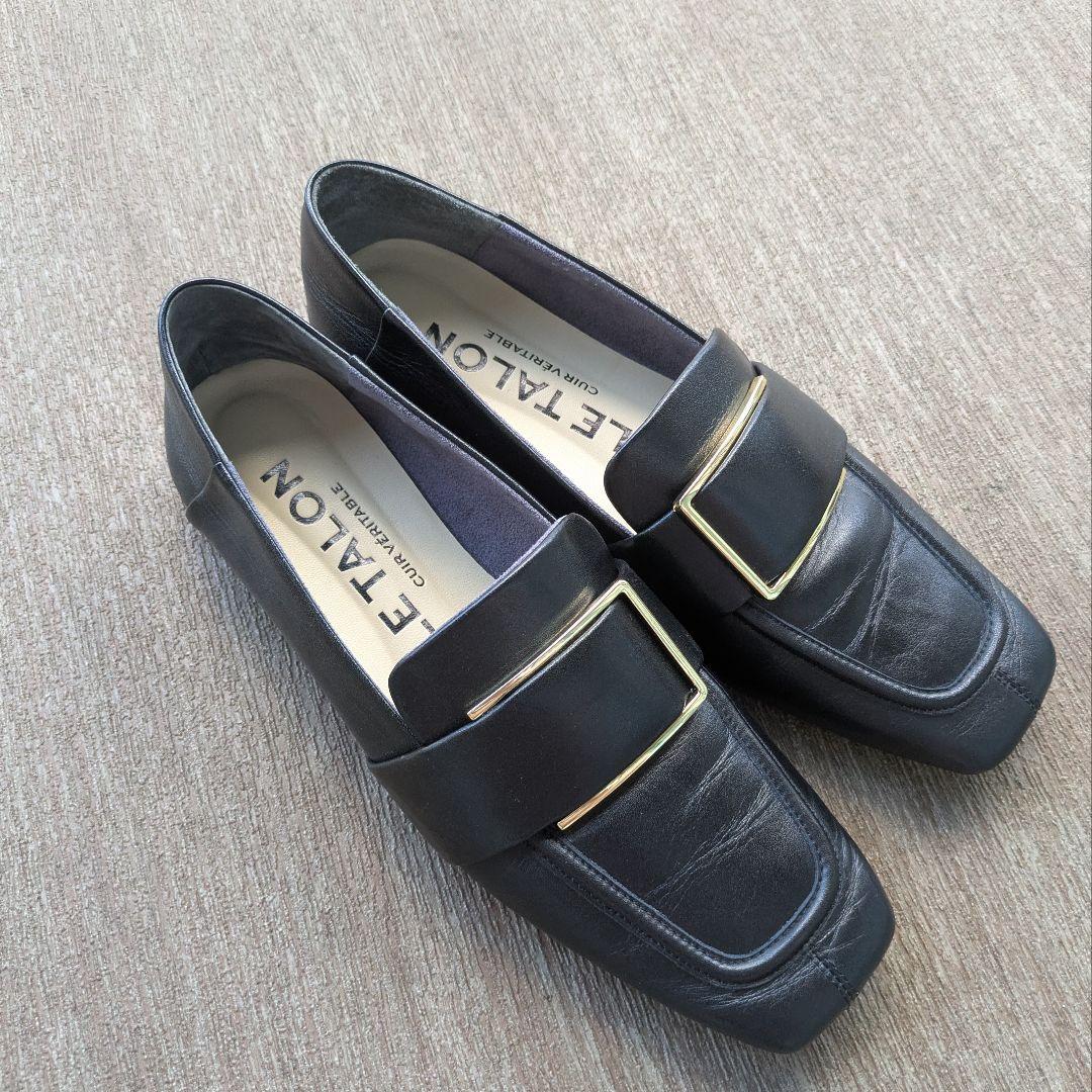 ほぼ新品☆ LE TALON 25cm本革レザースクエアメタルバックルローファー