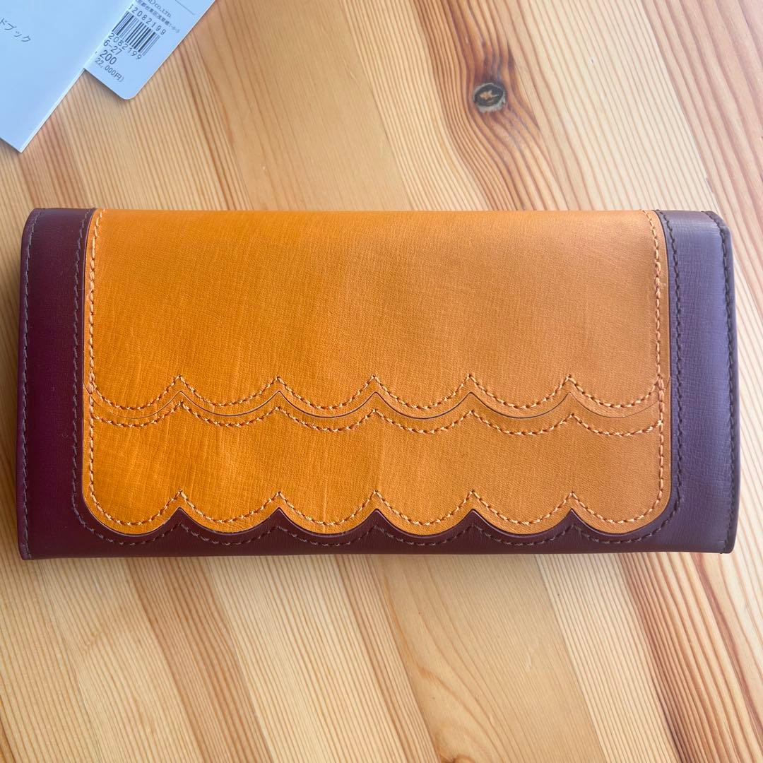美品✨ツモリチサト スカラップコンビ フリル 長財布 キャメル