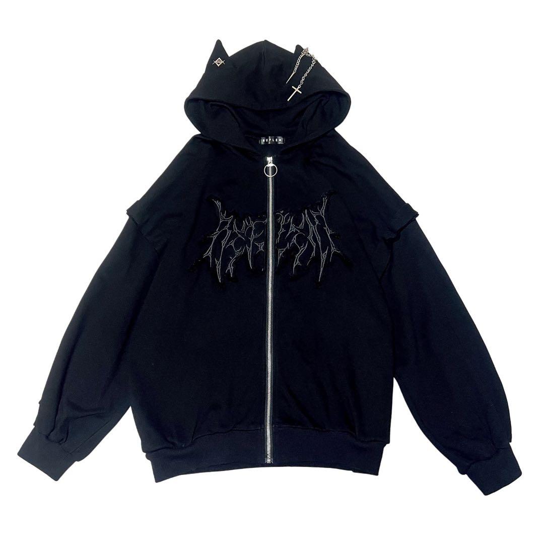 REFLEM レフレム 猫耳ZIPパーカー ジップパーカー 黒 刺繍
