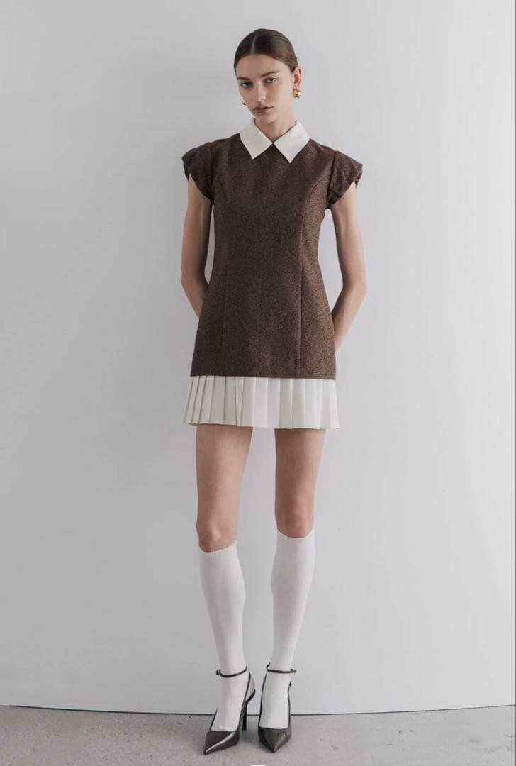 the toe Leopold Tweed Dress Mサイズ ブラウン