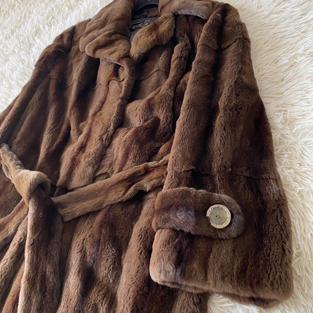 【極美品✨】シェアードミンク 毛皮 ロングコート ベルト 着丈約118cm XL