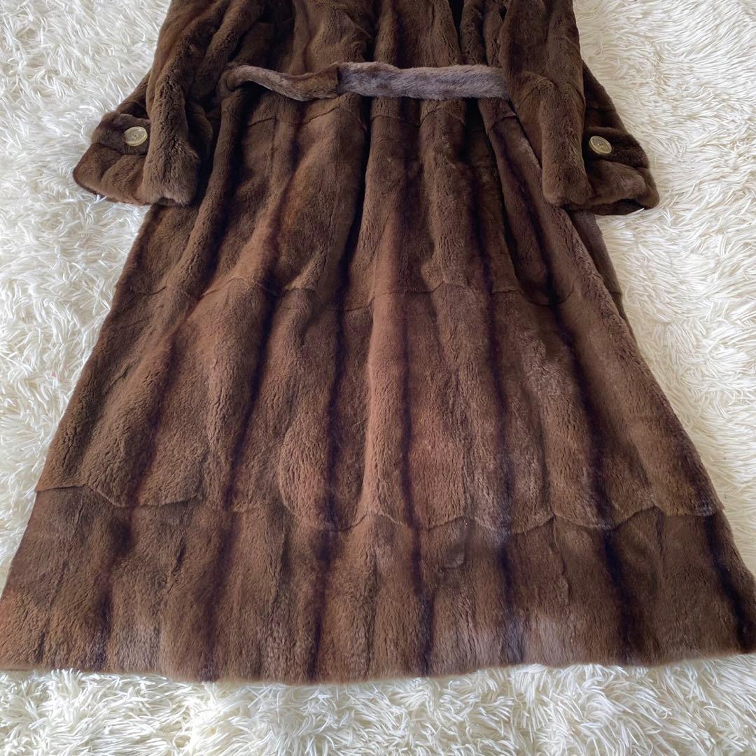 【極美品✨】シェアードミンク 毛皮 ロングコート ベルト 着丈約118cm XL