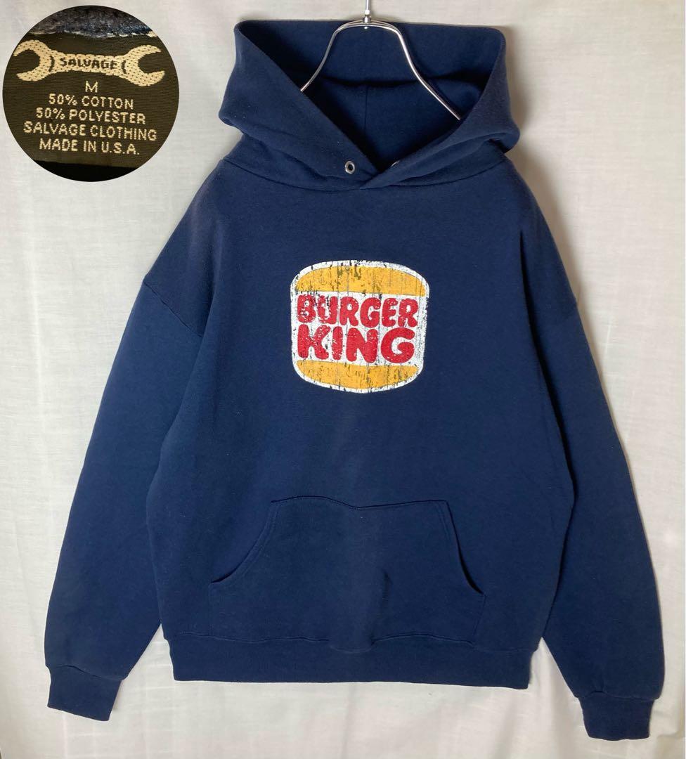 希少古着USA製バーガーキングビッグプリントネイビースウェットパーカーゆったり
