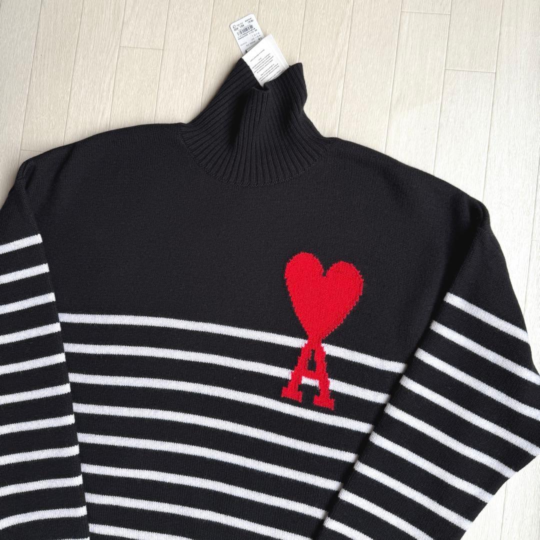 国内正規AMI PARIS アミパリス ウール ボーダー タートルネック ニット