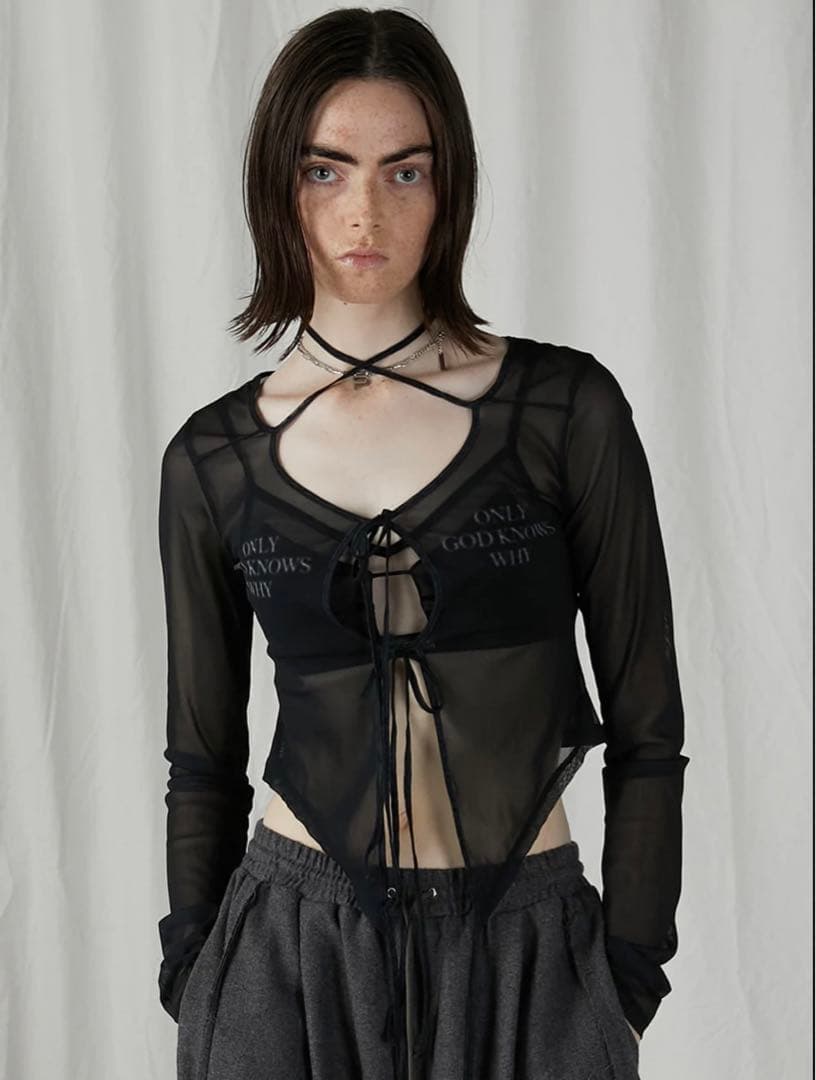 トップス prank project tulle logo cardigan