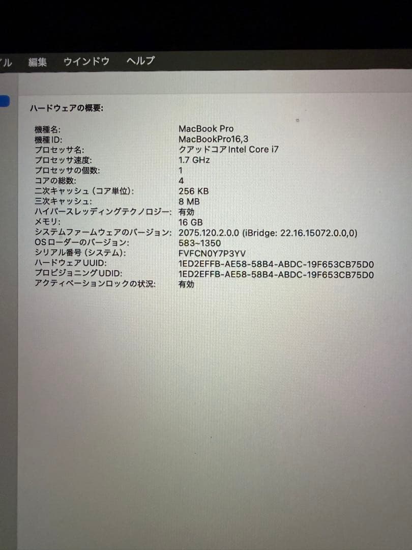 MacBook本体 MacBook Pro (Core i7, 16GB, 256GB)