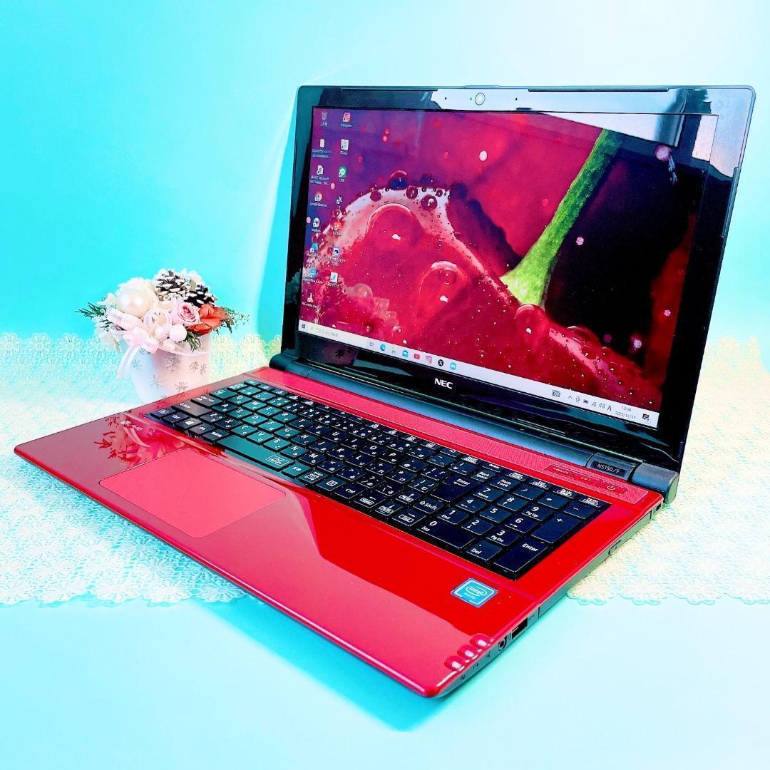 たっぷり大容量1TB❣️薄型ノートパソコン✨️可愛い赤！初心者おすすめ✨️カメラ付き✨️