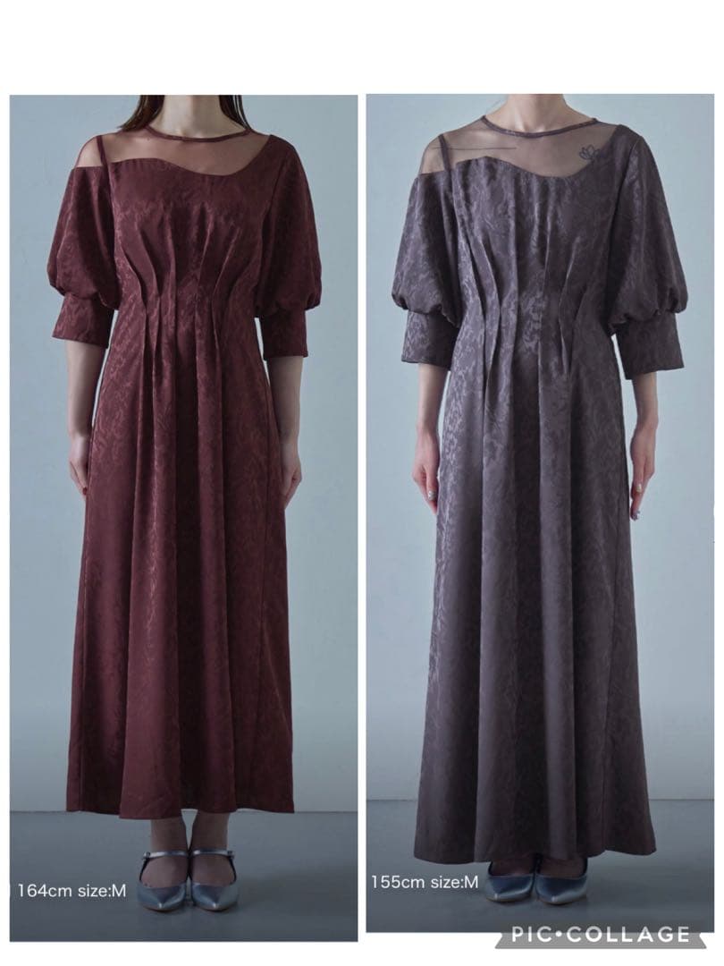 完売品　人気　エトル　ミアンダリングウエストタックフレアドレス　ボルドー　M