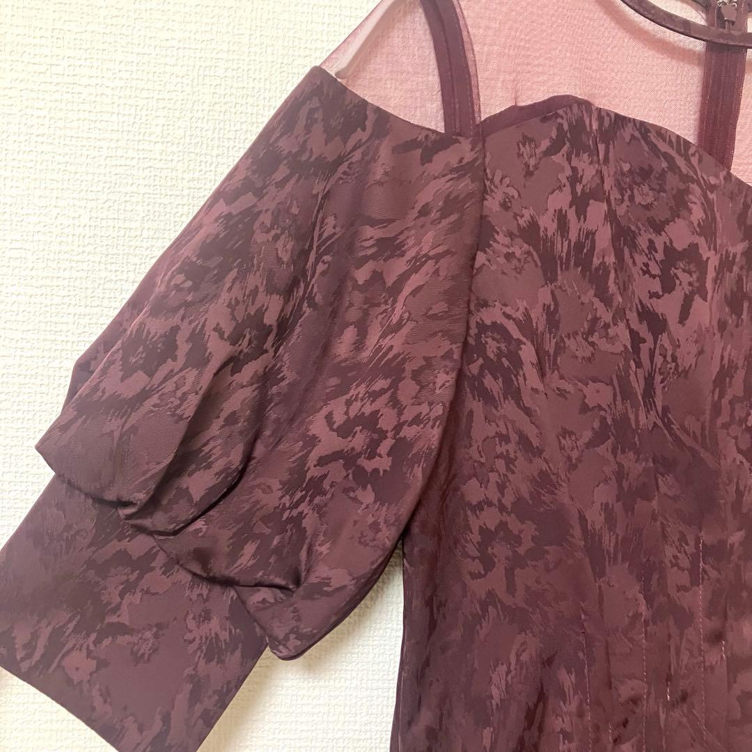 完売品　人気　エトル　ミアンダリングウエストタックフレアドレス　ボルドー　M