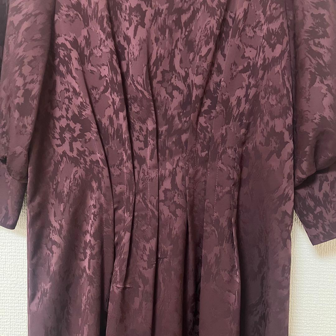 完売品　人気　エトル　ミアンダリングウエストタックフレアドレス　ボルドー　M