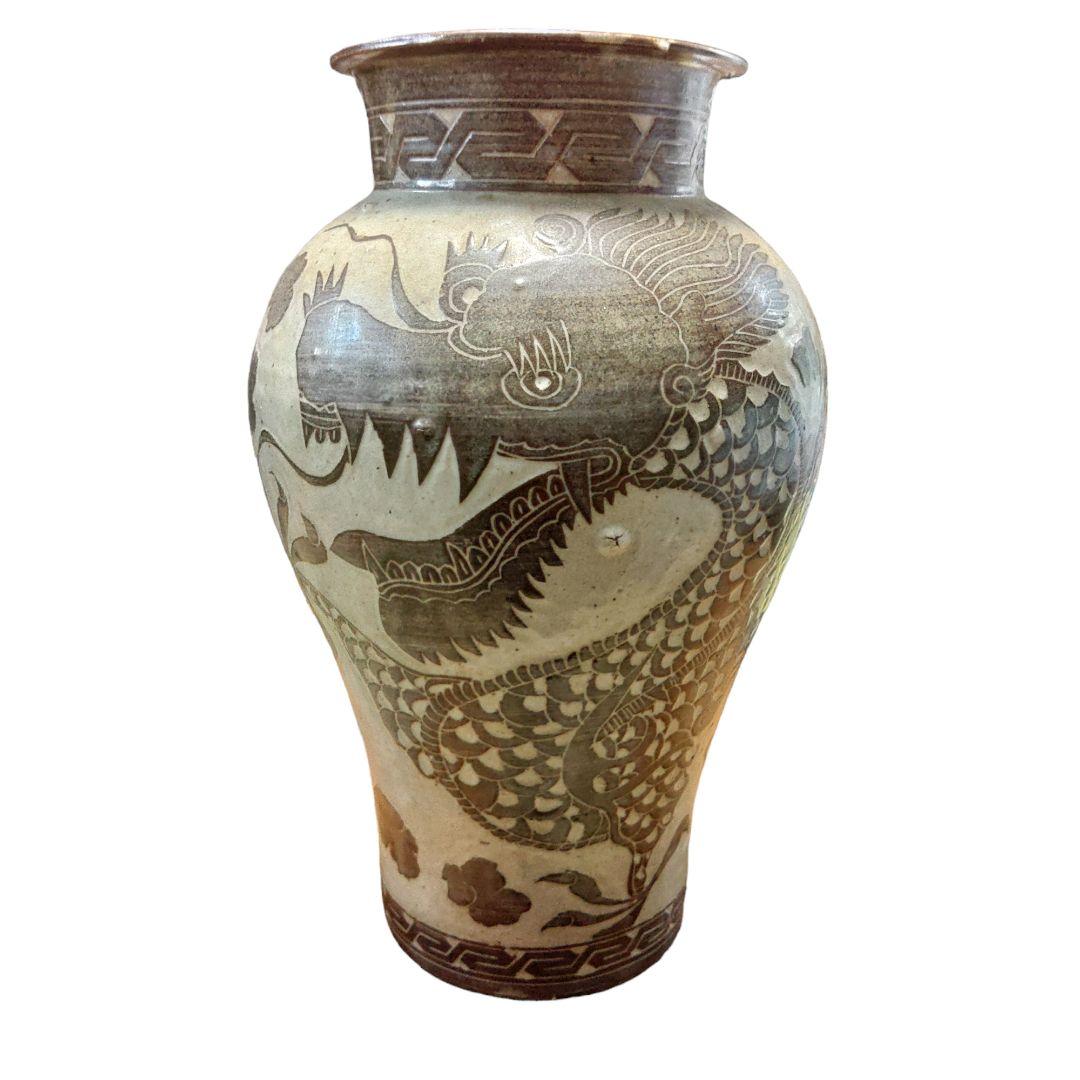 中国古玩　磁州窯雲龍文壺　花瓶　置物　時代