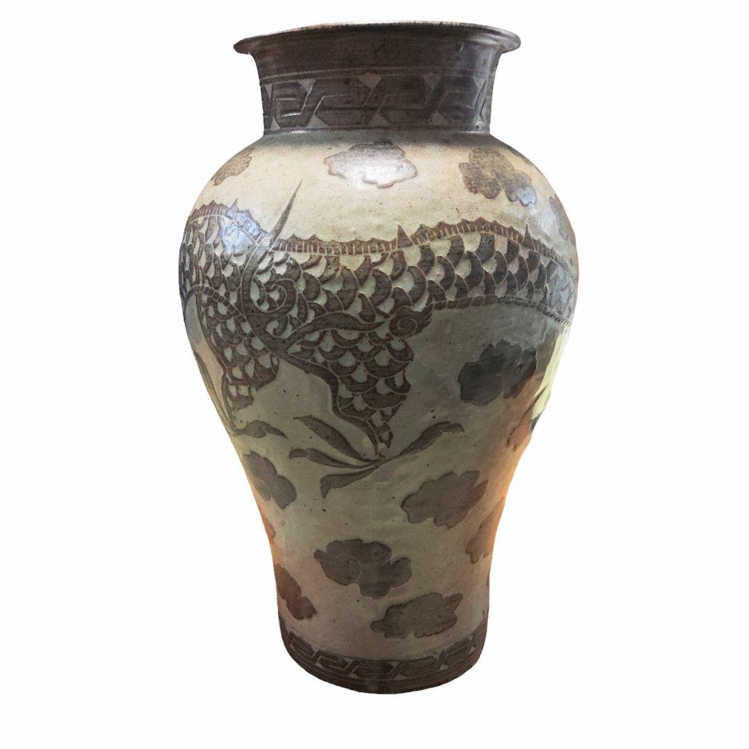 中国古玩　磁州窯雲龍文壺　花瓶　置物　時代