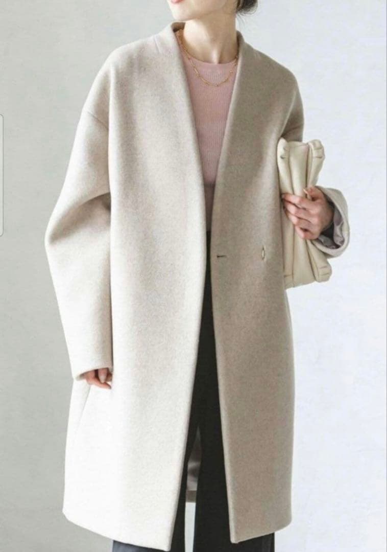 【美品】ノーブルnoble MTRウールカシミヤミニマルVコート(38)