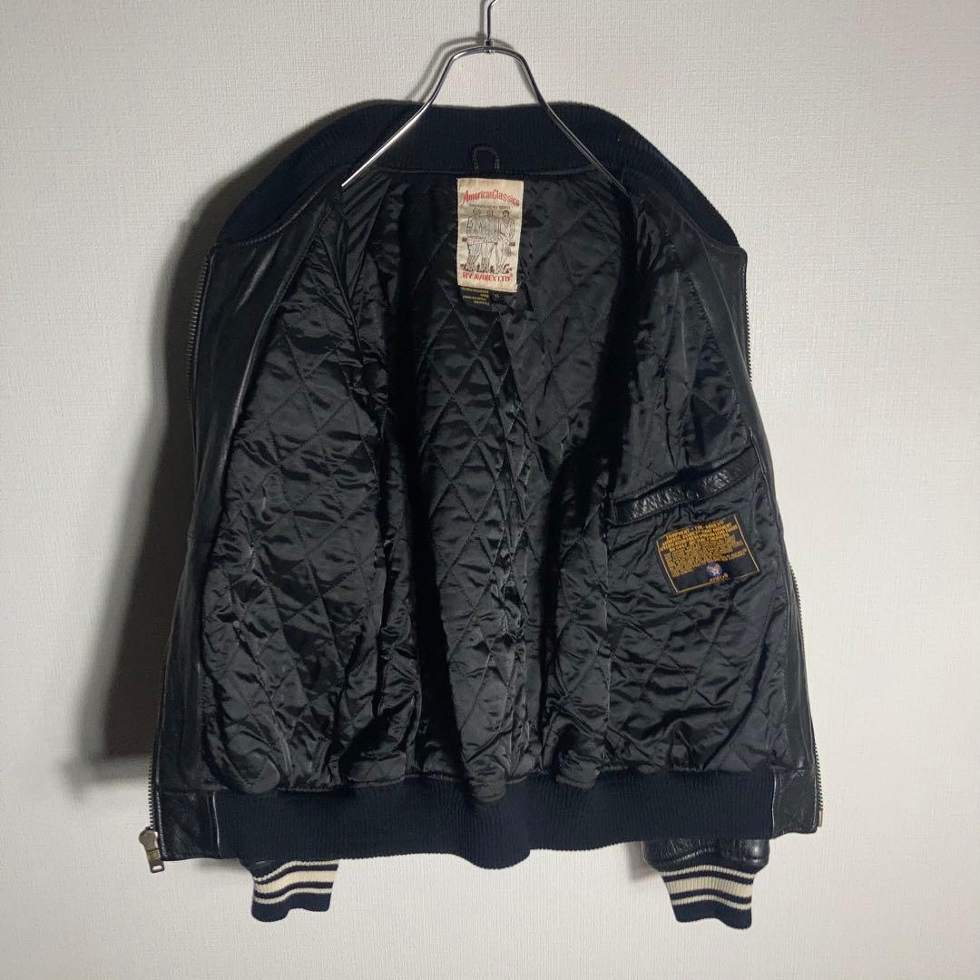 AVIREX スタジャン ラムレザー アーチロゴ 黒 S.