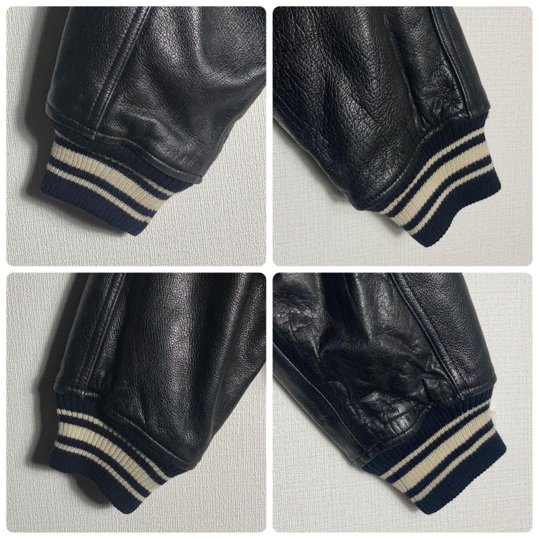 AVIREX スタジャン ラムレザー アーチロゴ 黒 S.