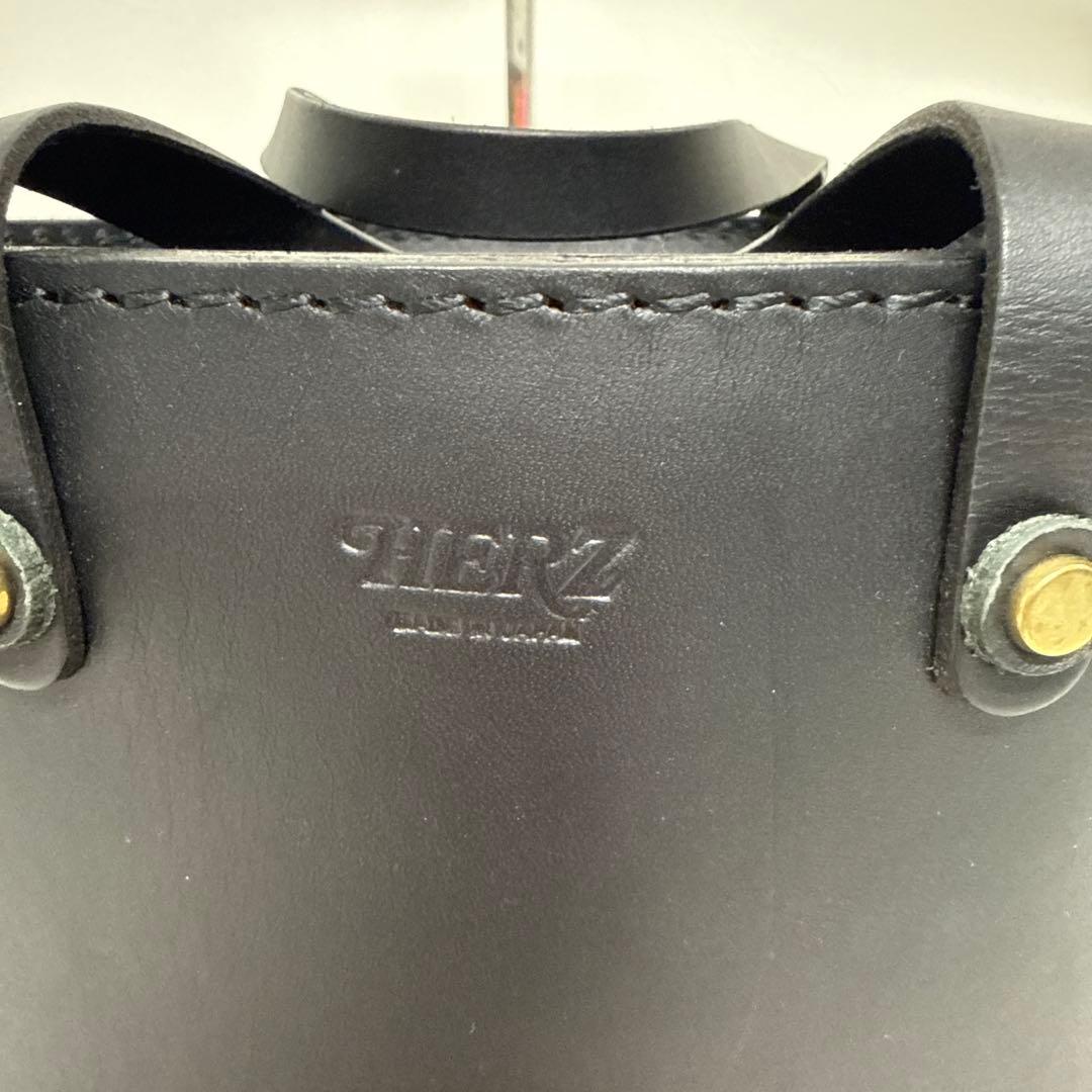 Herz ヘルツ レザー バケツ　巾着　トートバッグ　ハンドバッグ ブラック