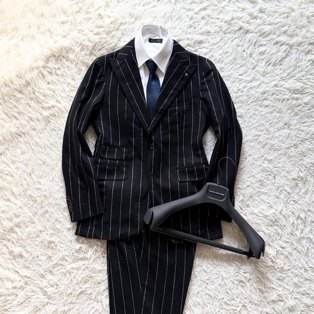 <美品>TAGLIATORE×ブリッラ ブラック ウール スーツ サイズ42