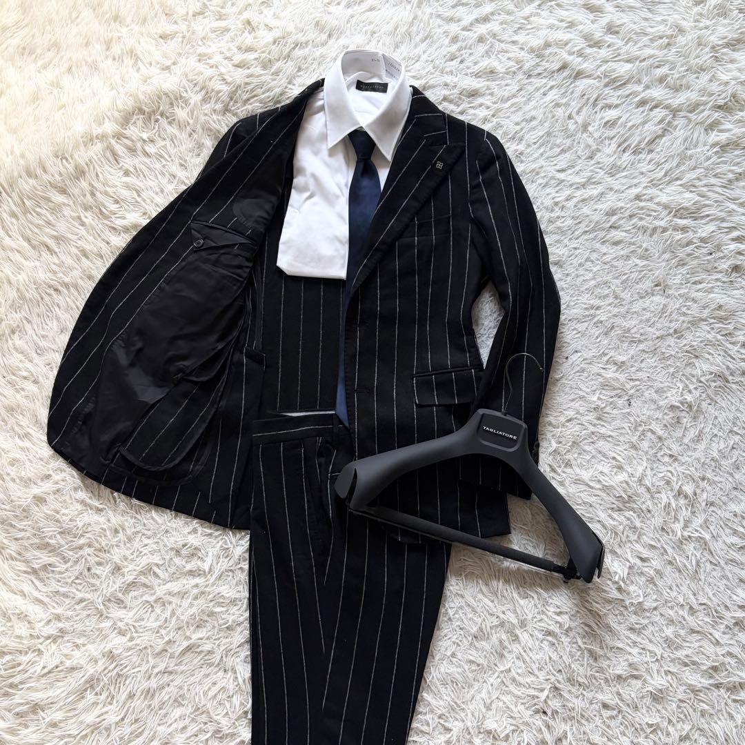 <美品>TAGLIATORE×ブリッラ ブラック ウール スーツ サイズ42