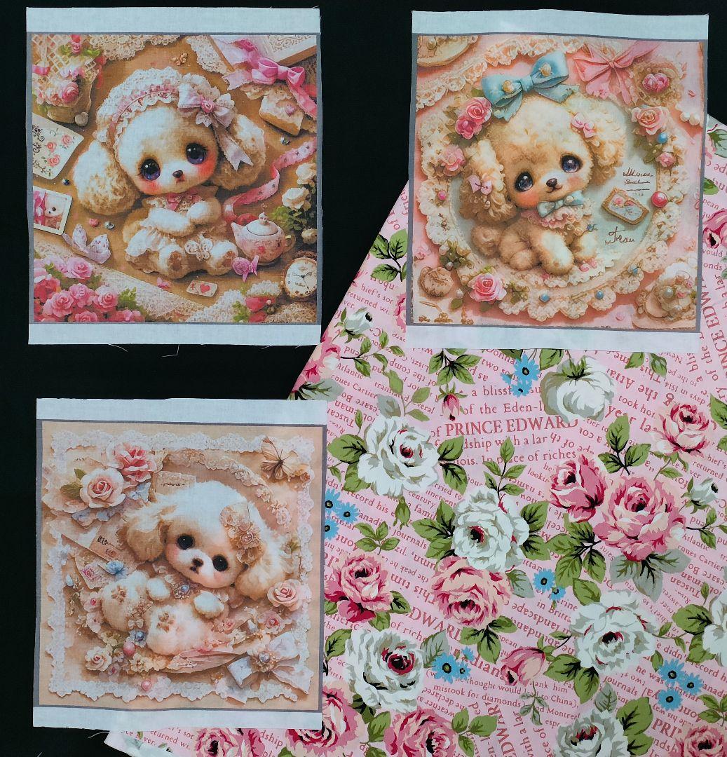 【受注制作】両面ミニトートバッグ５点 パネル生地 刺繍リボン ミニトート1325