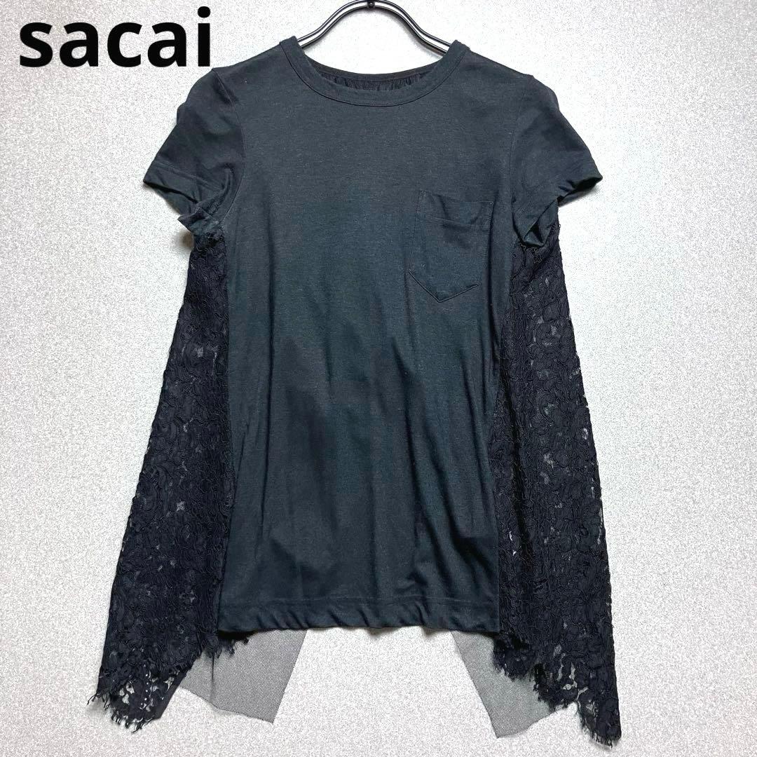sacai バックフレアレース切替Tシャツ プルオーバー 半袖カットソー サカイ