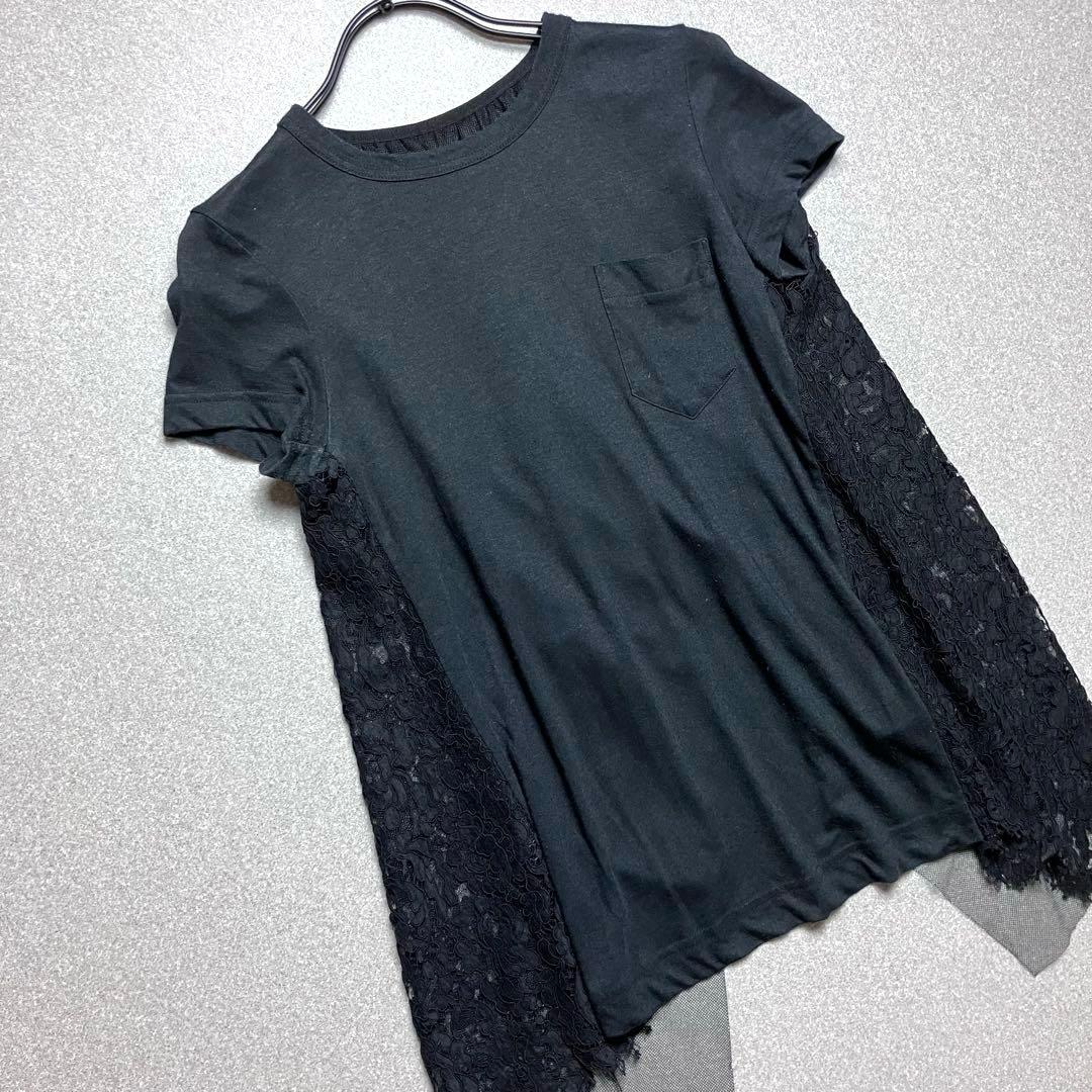sacai バックフレアレース切替Tシャツ プルオーバー 半袖カットソー サカイ