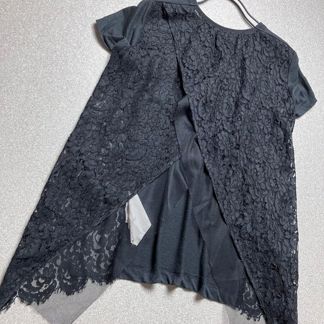 sacai バックフレアレース切替Tシャツ プルオーバー 半袖カットソー サカイ