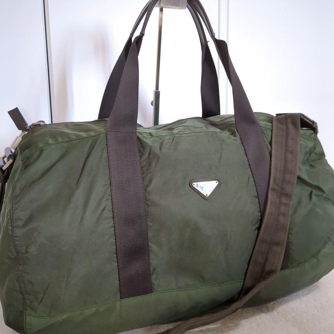 PRADA ボストンバッグ 2way 三角ロゴ テスートナイロン カーキ 希少色