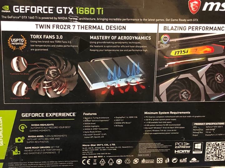 新品未使用MSI GeForce GTX 1660 Ti GAMING X 6G