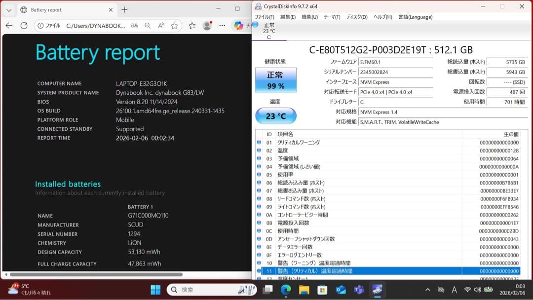 バッテリー良好！ DYNABOOK G83/LW i5第13世代／16GBメモリ
