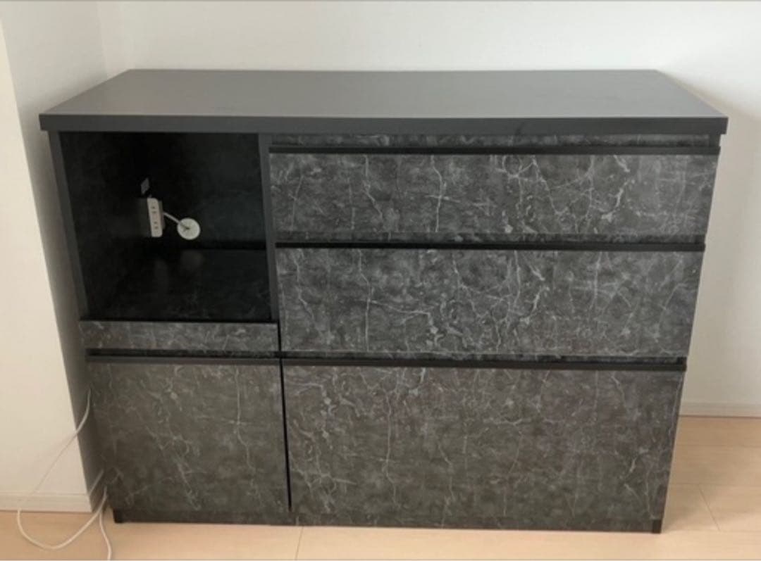 【パンダページ】 ▪️BLACK大理石調キッチンカウンター 【120】▪️