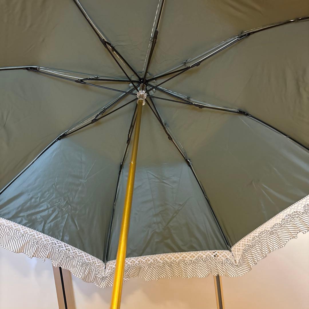 ラルフローレン カーキ ストライプ日傘ハンドル レース付き