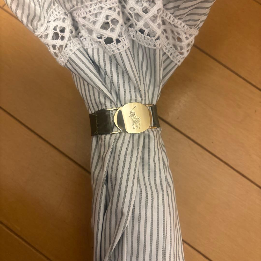 ラルフローレン カーキ ストライプ日傘ハンドル レース付き