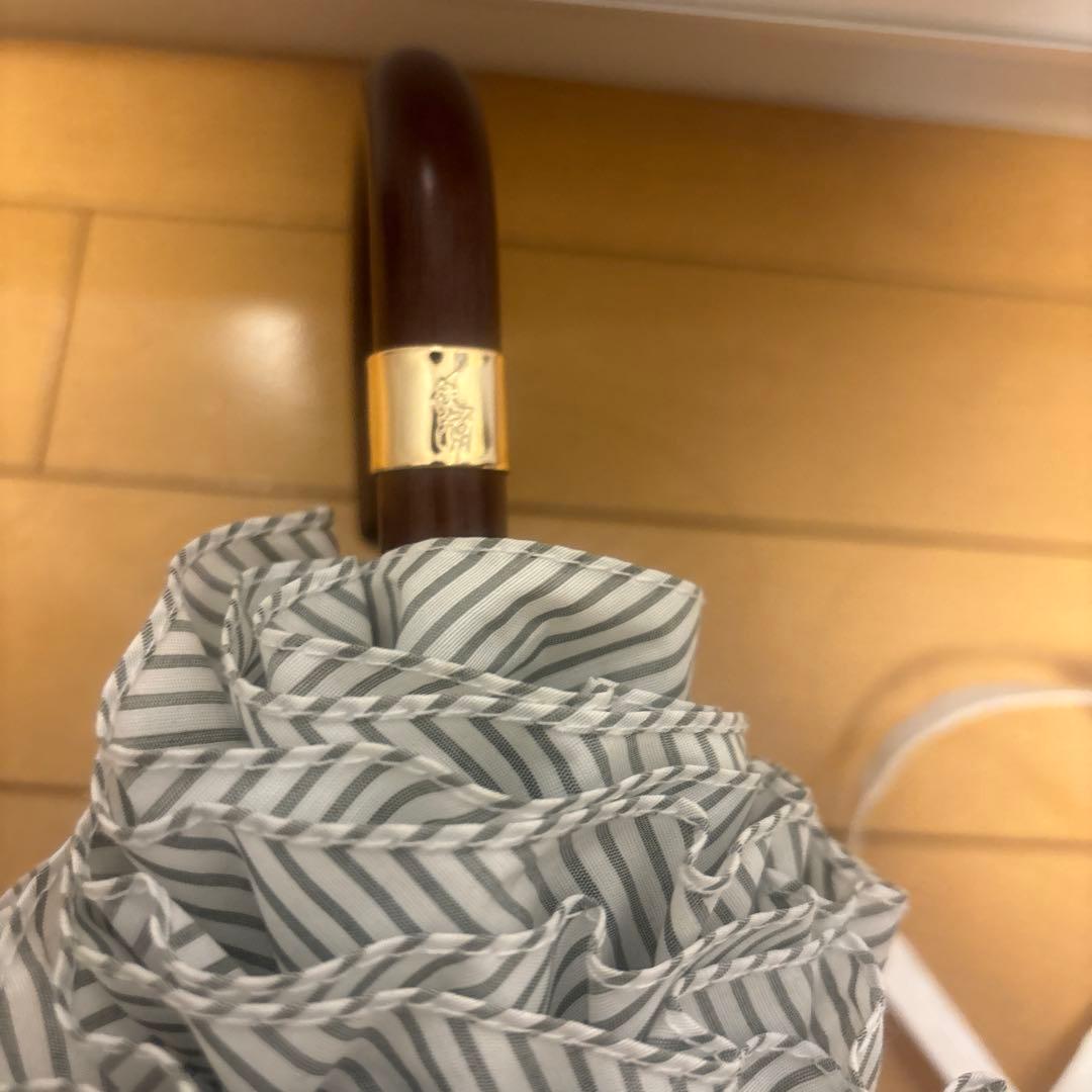 ラルフローレン カーキ ストライプ日傘ハンドル レース付き