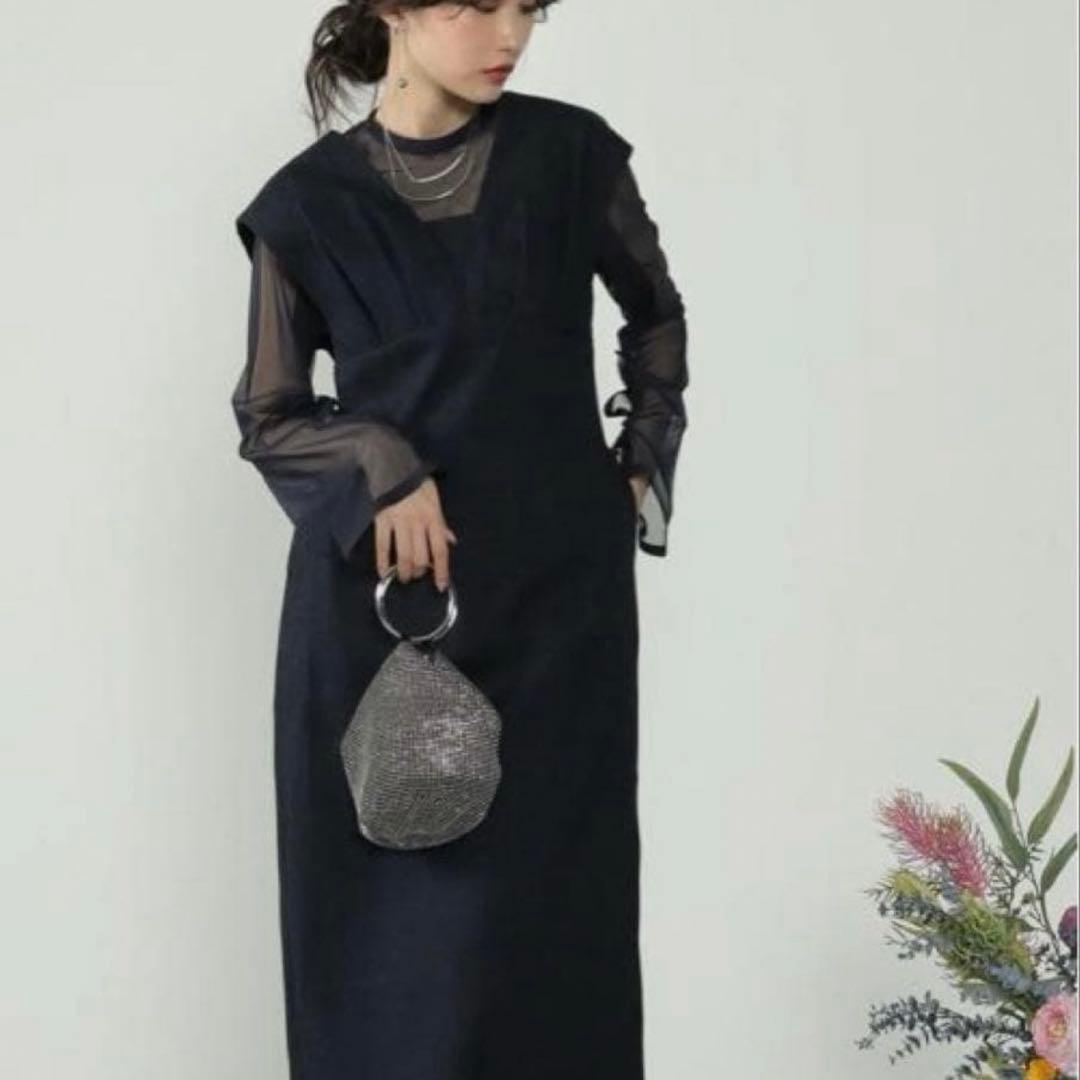 美品kana V line jacquard dress 黒 ANDRESD