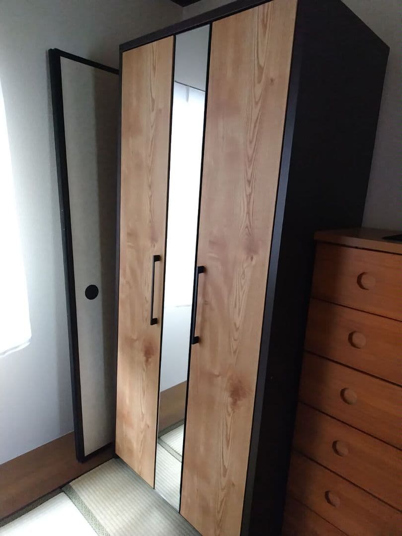 ワードローブ クローゼット 洋服タンス 完成品 木製 ミラー付 北欧 国産