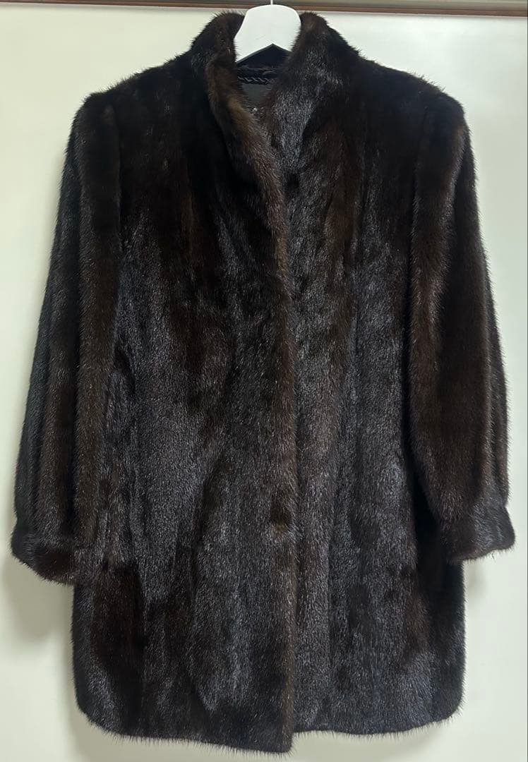 SAGA mink ダークブラウン ファーコート 長袖 13号
