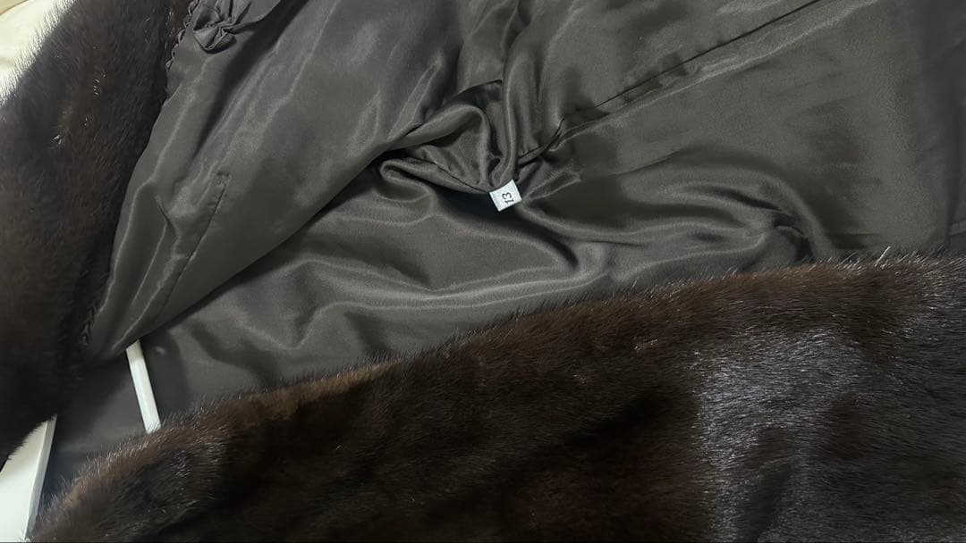 SAGA mink ダークブラウン ファーコート 長袖 13号