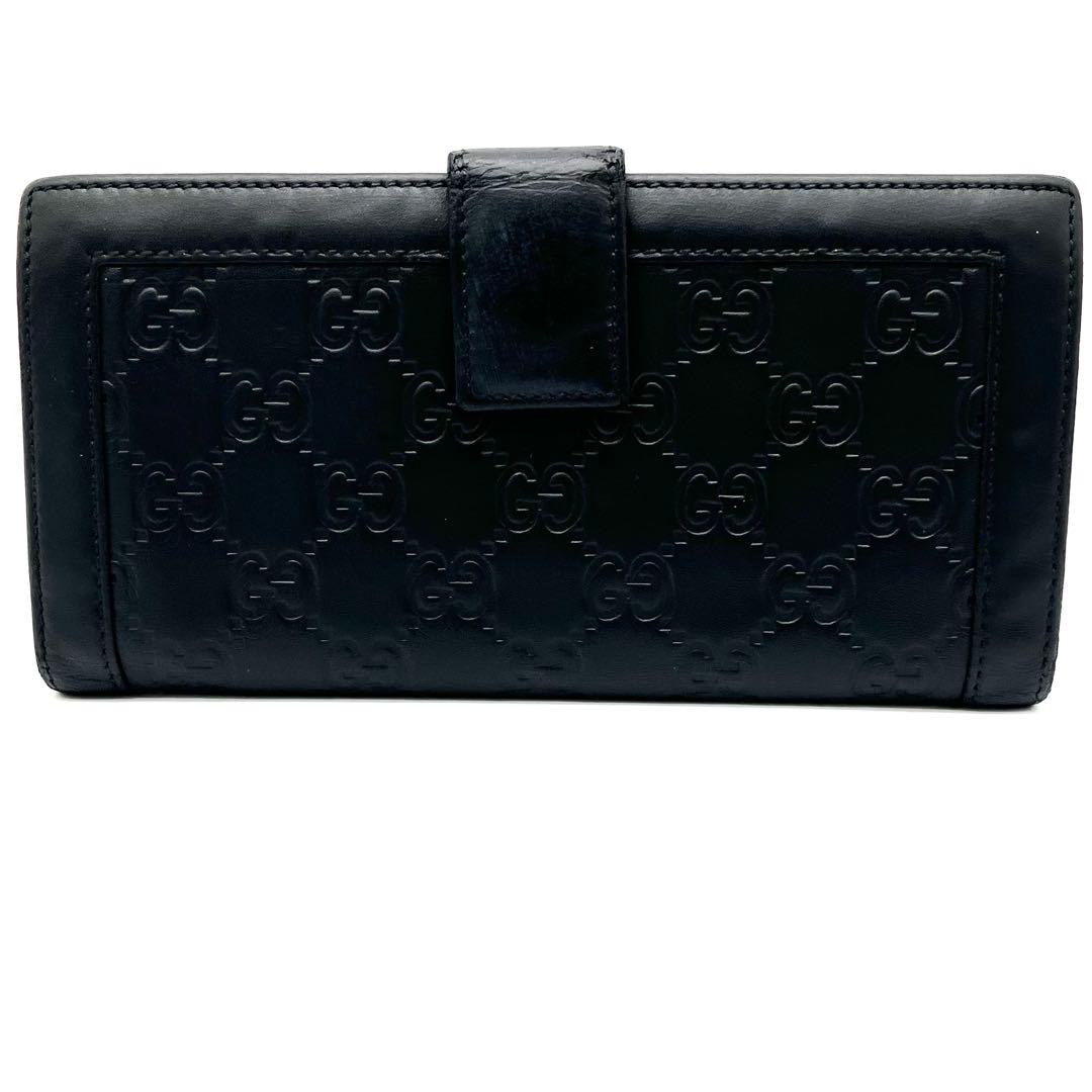 【美品】GUCCI 長財布　二つ折り　グッチシマ　レザー　ブラック　プレート