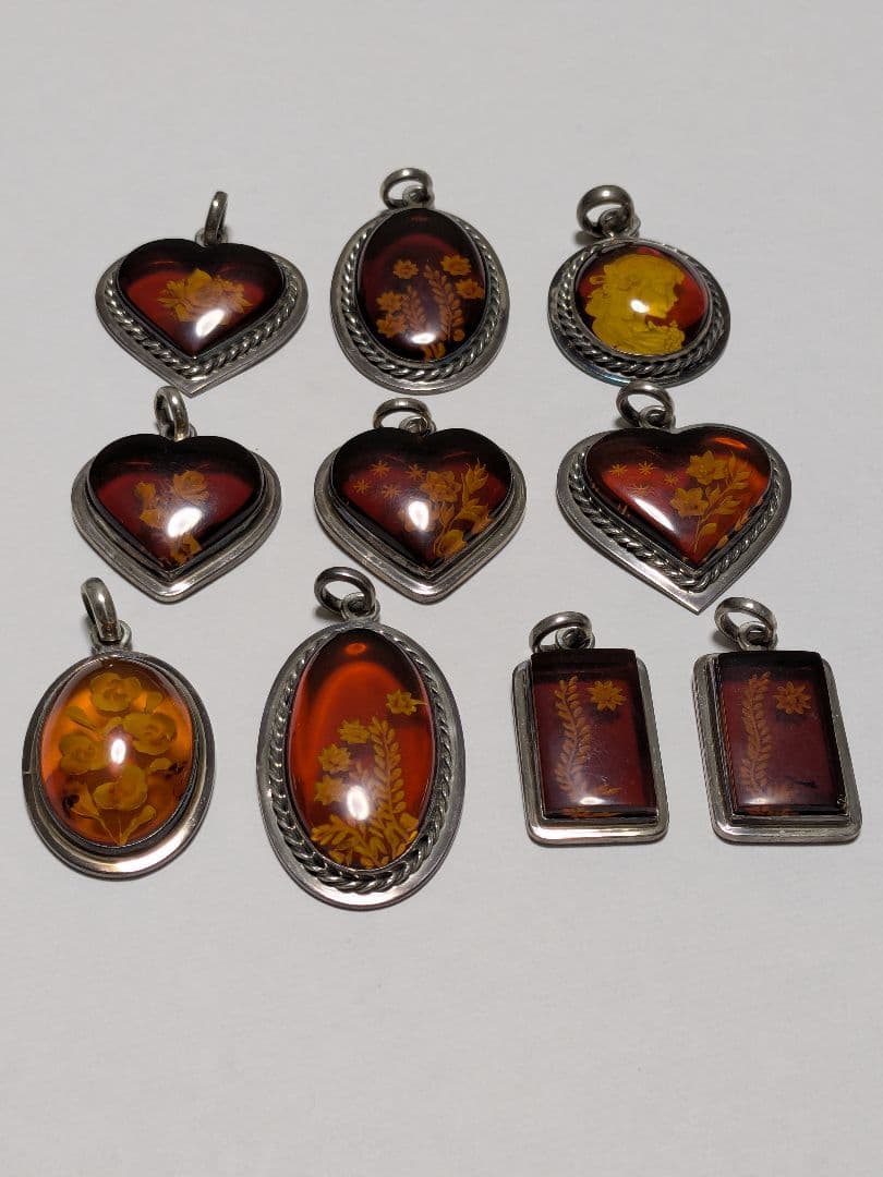 琥珀 インタリオ シルバー 925 彫刻 ペンダント