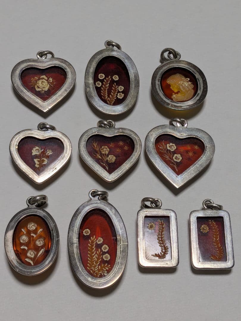 琥珀 インタリオ シルバー 925 彫刻 ペンダント