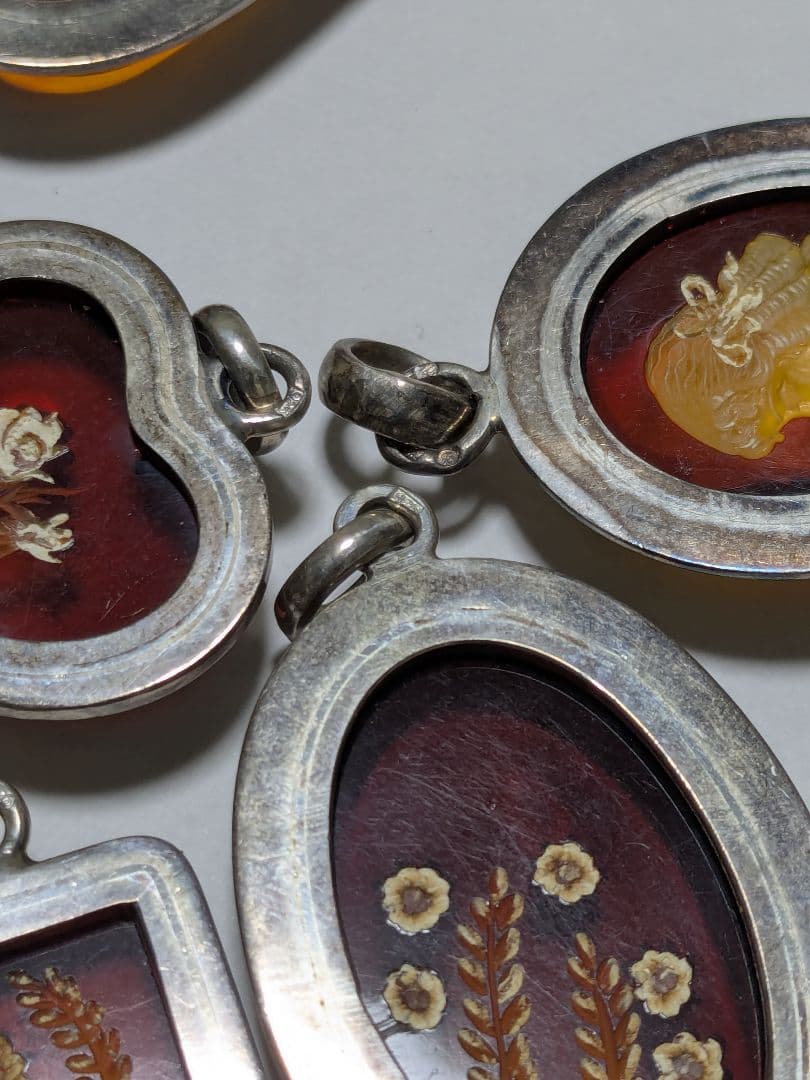 琥珀 インタリオ シルバー 925 彫刻 ペンダント