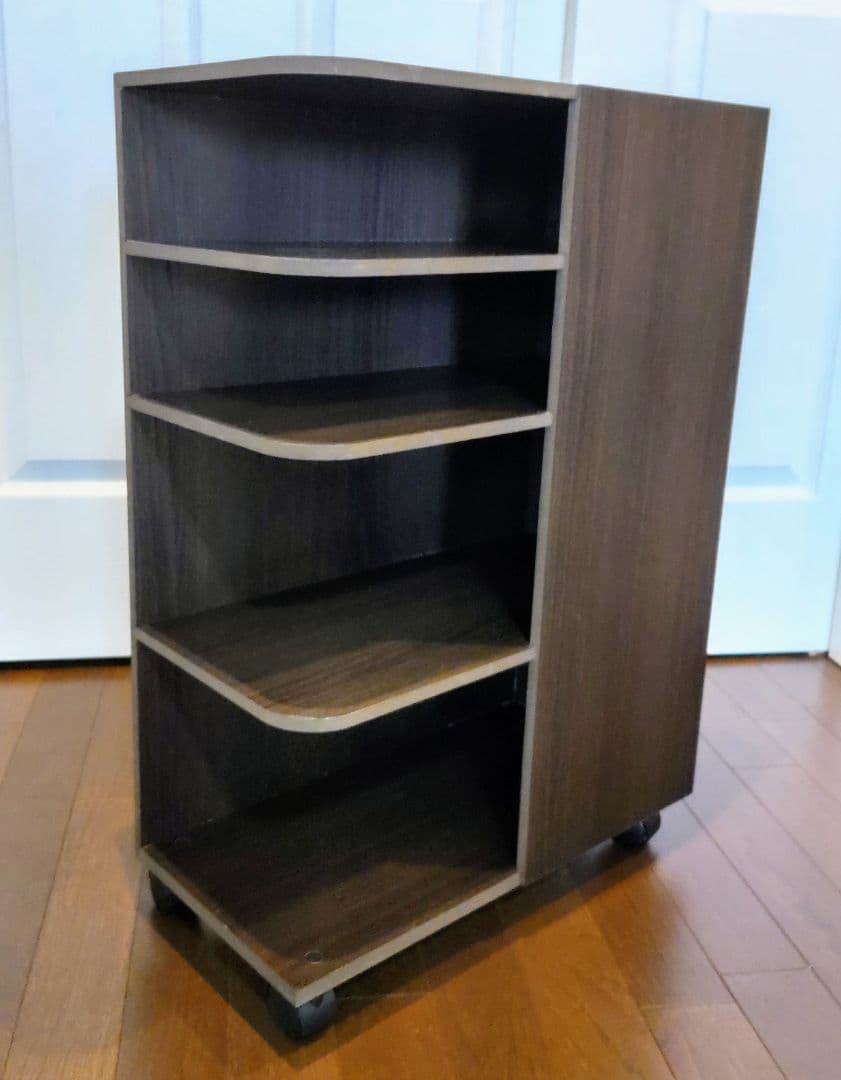 木製～スリムワゴン～収納トレー付 ４段 キャスター付 ダークブラウン