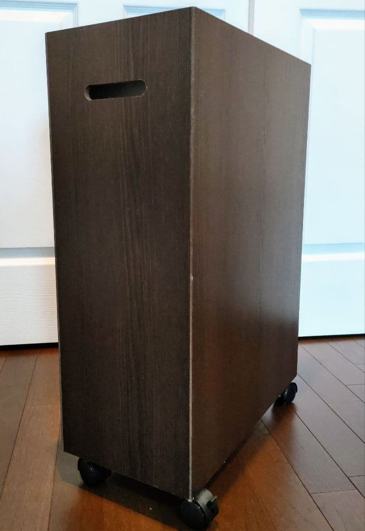 木製～スリムワゴン～収納トレー付 ４段 キャスター付 ダークブラウン