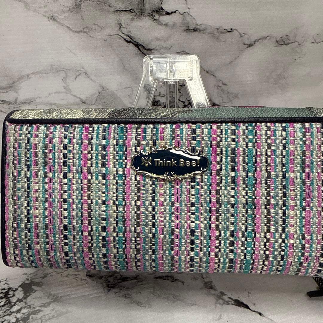 (未使用タグ付)大人気、シンクビー、長財布、L字ジップ、花柄刺繍、ツイード、高級