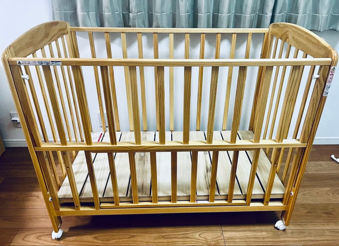 KATOJIベビーベッド(レギュラーサイズ　ナチュラル　ハイタイプ　収納あり)