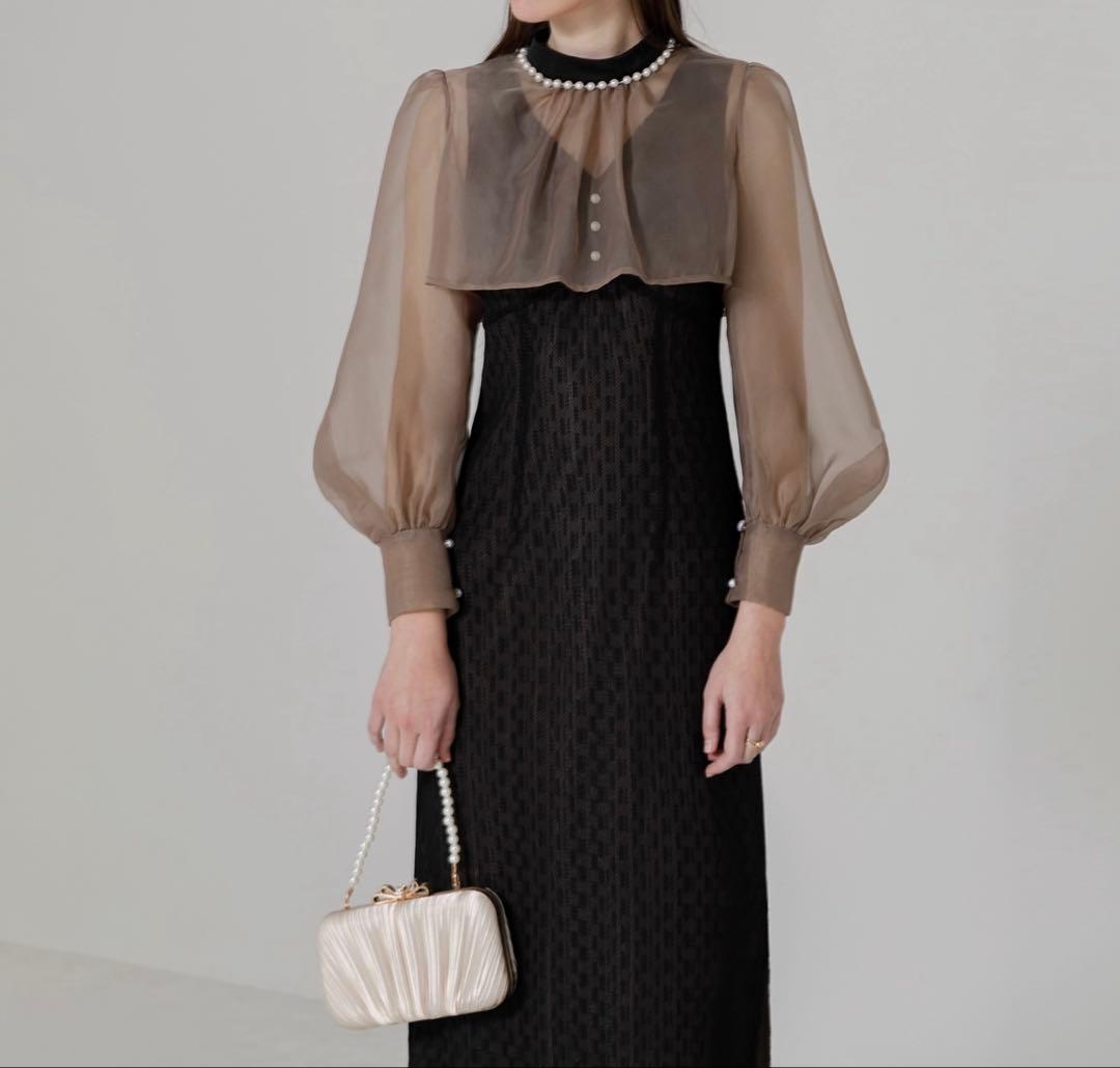 ～最終値下げLeja♡美品♡Sサイズパールネックパフスリーブボレロ格子レース