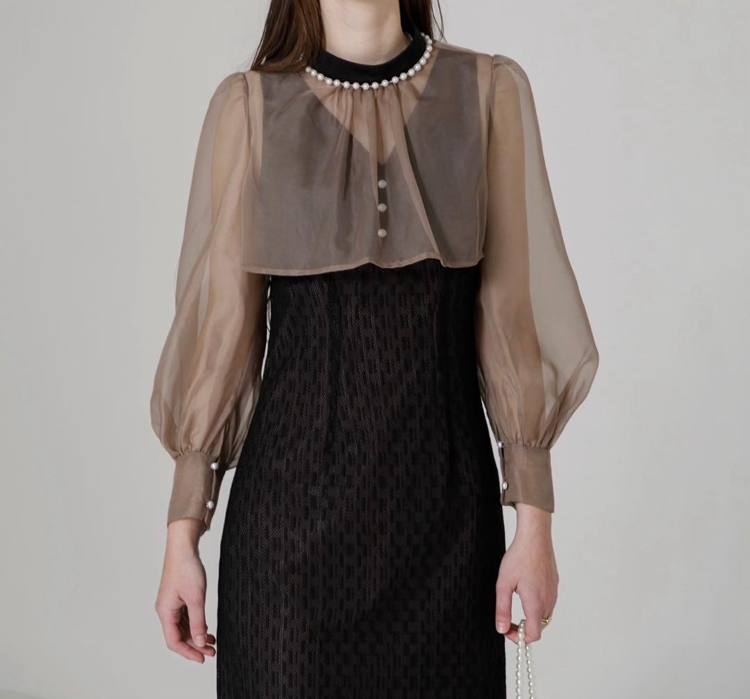 ～最終値下げLeja♡美品♡Sサイズパールネックパフスリーブボレロ格子レース