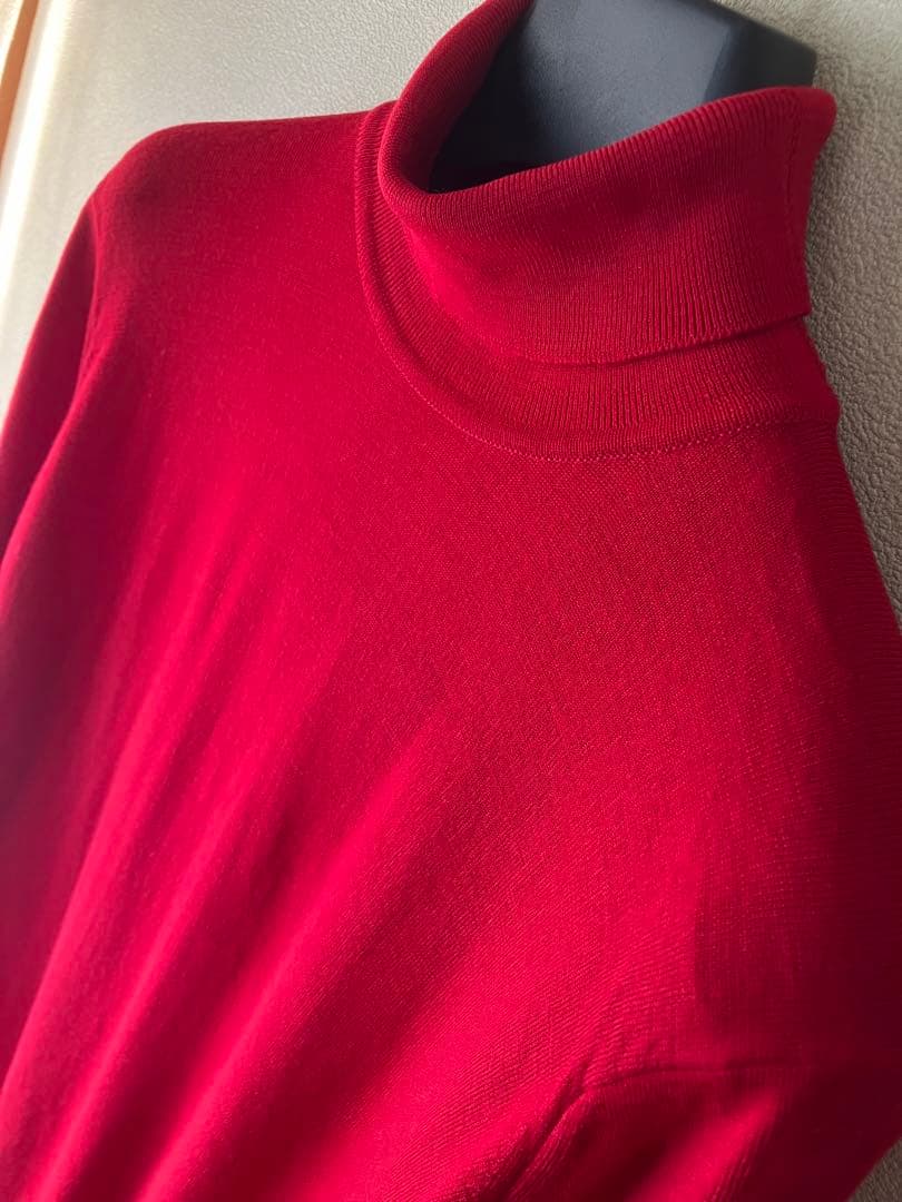 JOHN SMEDLEY ウール 30G タートルネックニット レッド S