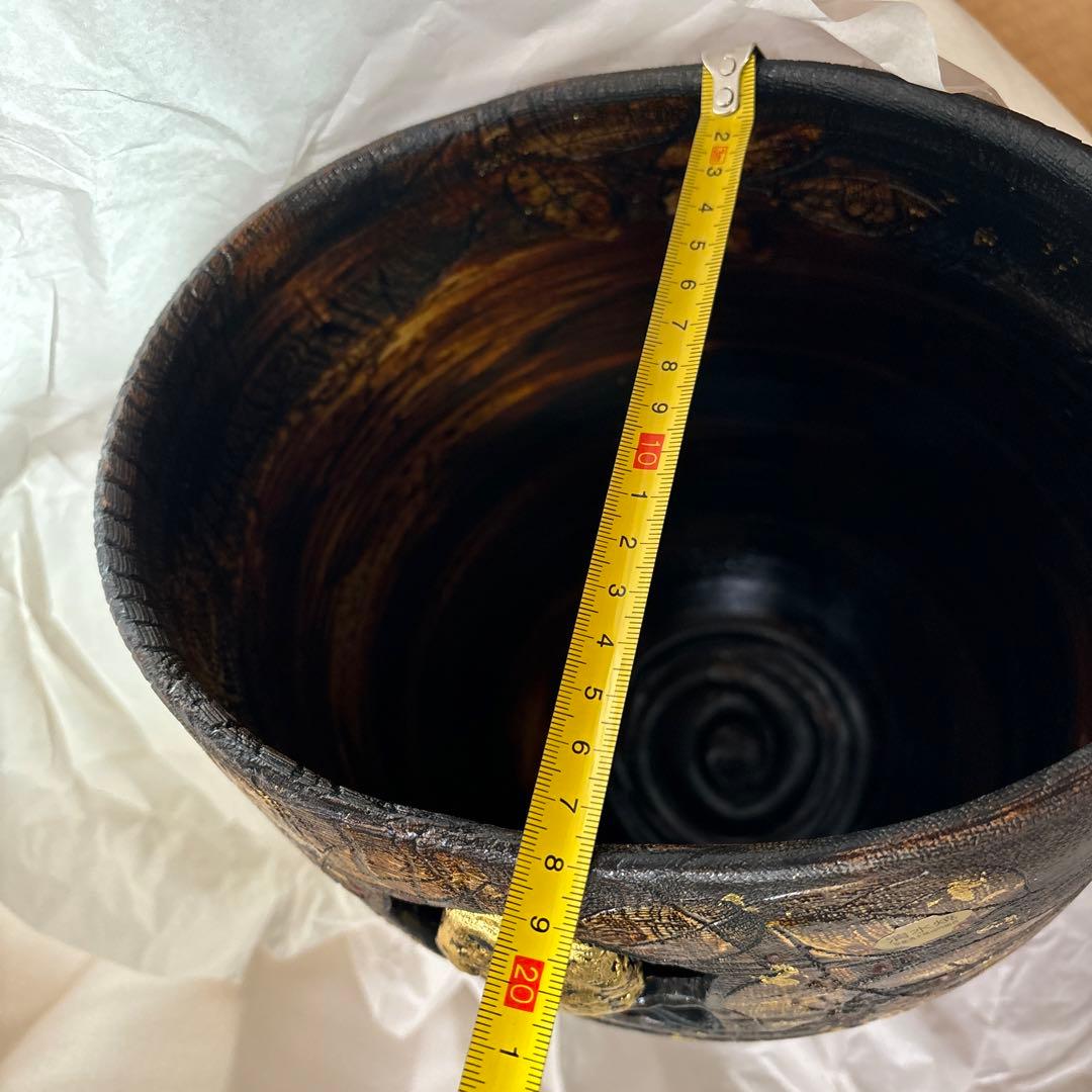 か*ギ様 藤平正文 京焼 花瓶 金彩木葉梟 花器 花入